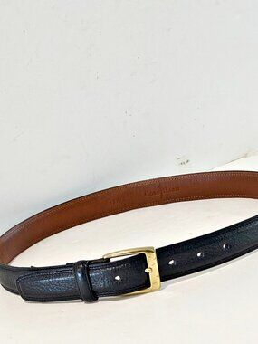 Vintage Cole Haan Men’s Black Leather Dress Belt Size 32 Solid Brass Logo Buckle
